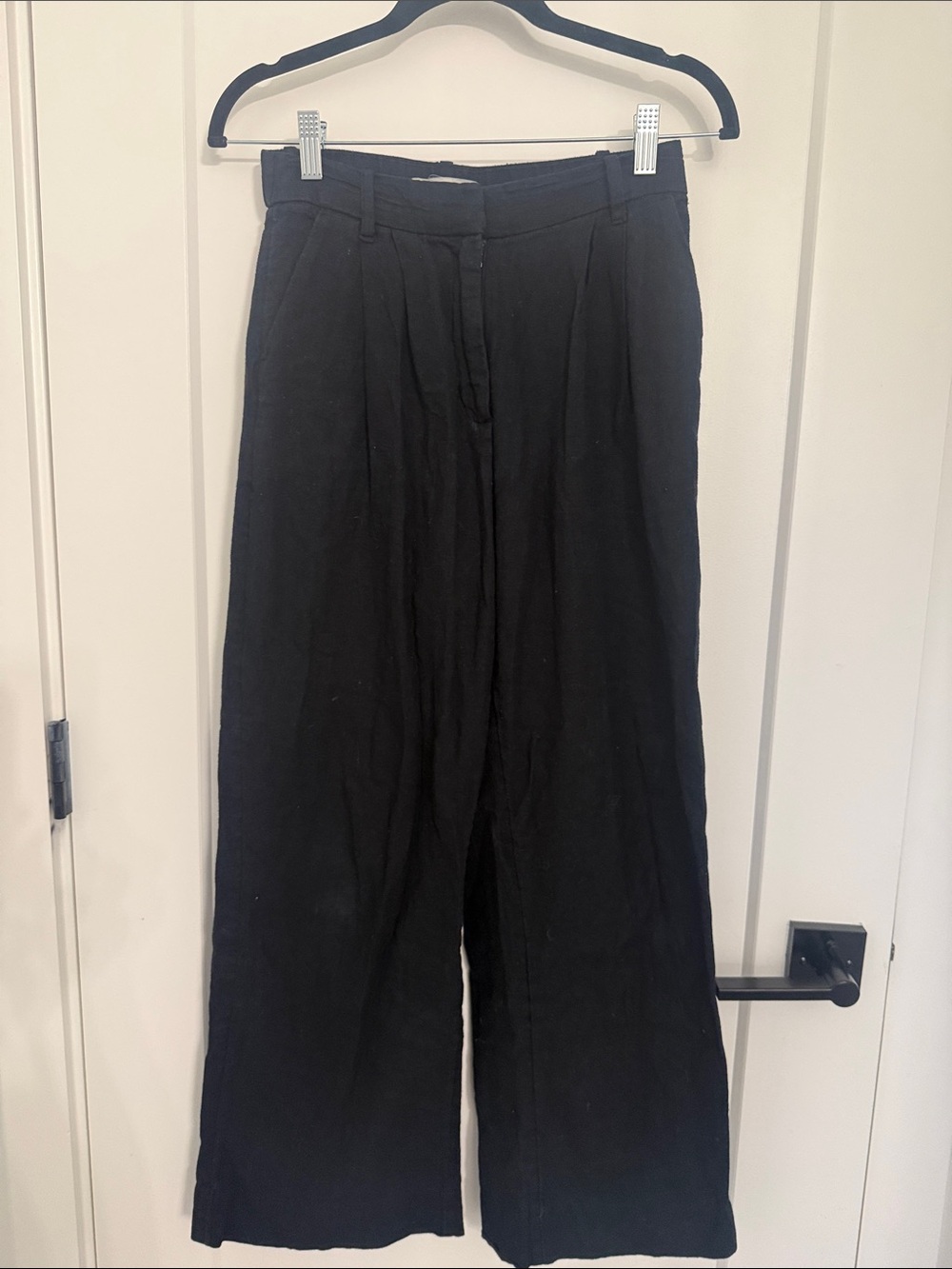 Abercrombie & Fitch Black Wide-Leg Linen-Blend Pants